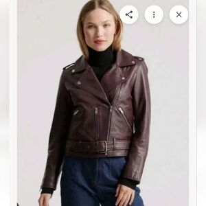 Quince Deep Plum Wine 100% Leather Motorcycle Jacket Sz XS NWT